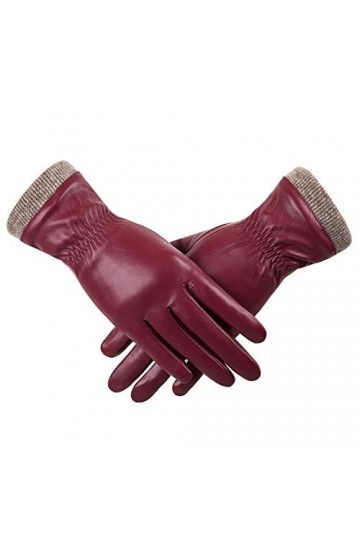 REDESS Gants en Cuir Dhiver Pour Femmes, Gants Thermiques Doublés de Laine, Gants de Conduite en Neige à Texture Décran Tac