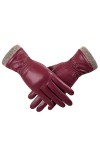 REDESS Gants en Cuir Dhiver Pour Femmes, Gants Thermiques Doublés de Laine, Gants de Conduite en Neige à Texture Décran Tac
