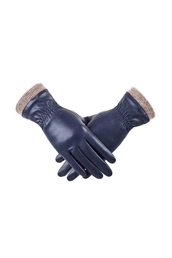 REDESS Gants en Cuir Dhiver Pour Femmes, Gants Thermiques Doublés de Laine, Gants de Conduite en Neige à Texture Décran Tac