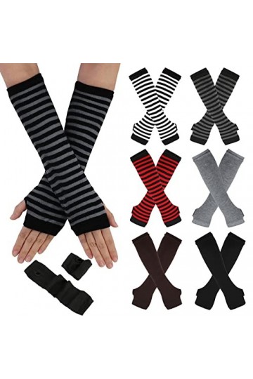 MEOWMEE 6 Paires Manchettes longues pour femmes, gants sans doigts mitaines extensibles manchettes en tricot