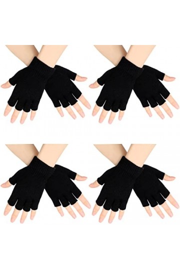 4 Paires Gants sans Doigts Thermiques en Tricot Mitaines sans Doigts Noir 