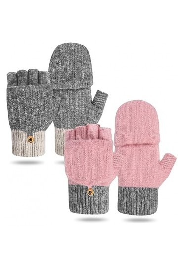 Justay Sowarm Gants Chauds Dhiver Pour Femmes Mitaines En Tricot Convertibles Bouton Doux Gants Demi-Doigts Pour La Conduite