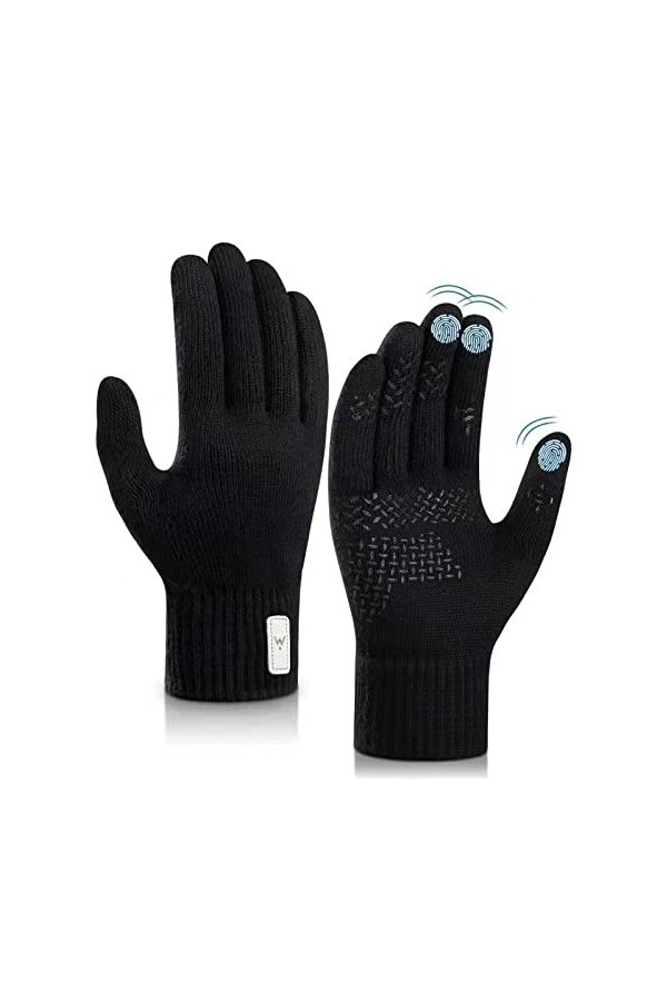 Gants dhiver chauds pour homme et femme - Gants en tricot avec écran tactile - Antidérapants - Gants thermiques - Poignets é