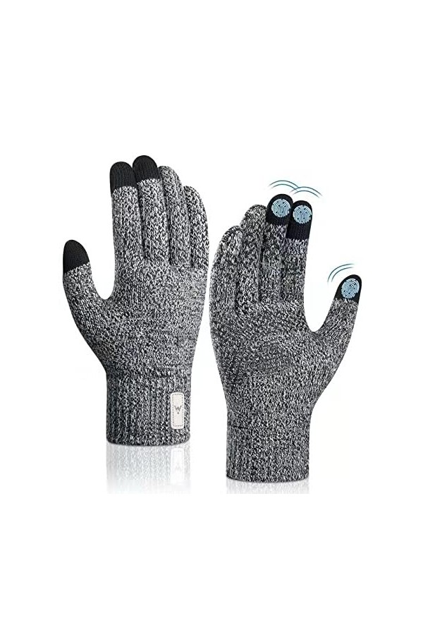 Gants dhiver chauds pour homme et femme - Gants en tricot avec écran tactile - Antidérapants - Gants thermiques - Poignets é
