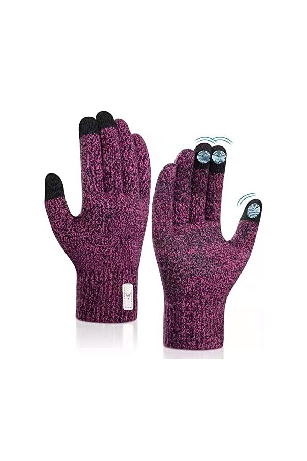 Gants dhiver chauds pour homme et femme - Gants en tricot avec écran tactile - Antidérapants - Gants thermiques - Poignets é