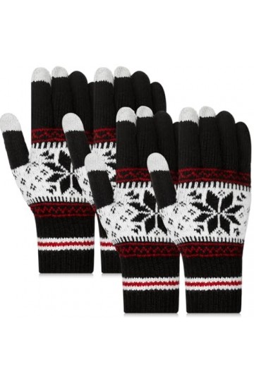 Bencailor 2 Paires Gants Tricotés à Ecran Tactile Mitaines Chaudes dHiver pour Femme Gants en Tricot de Flocon de Neige