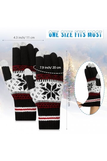 Bencailor 2 Paires Gants Tricotés à Ecran Tactile Mitaines Chaudes dHiver pour Femme Gants en Tricot de Flocon de Neige