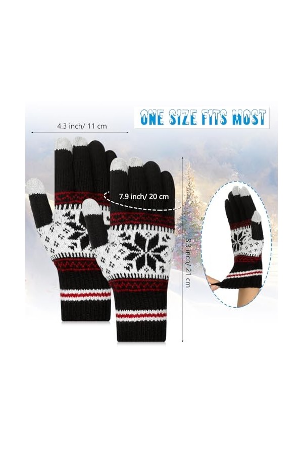 Bencailor 2 Paires Gants Tricotés à Ecran Tactile Mitaines Chaudes dHiver pour Femme Gants en Tricot de Flocon de Neige