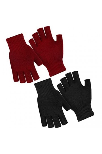 URATOT Lot de 2 gants dhiver tricotés sans doigts chauds magiques pour homme et femme, Noir, bordeaux., Medium
