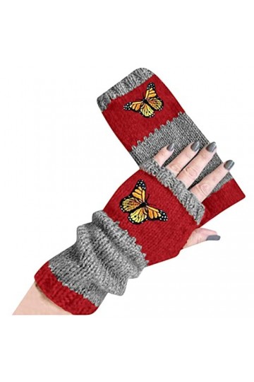 Gants à crochet en laine et fleur pour femme, gants chauds en coton faits à la main, gants moufles rouge, taille unique 