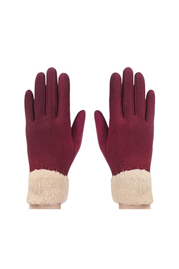 Gants Femmes Dames en Velours Automne Hiver Moufles de plein air Chaud Gants Moto/Vélo Epais Doigts Complets Ecran Tactile po