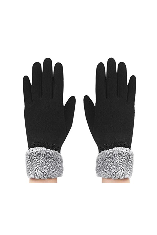 Gants Femmes Dames en Velours Automne Hiver Moufles de plein air Chaud Gants Moto/Vélo Epais Doigts Complets Ecran Tactile po