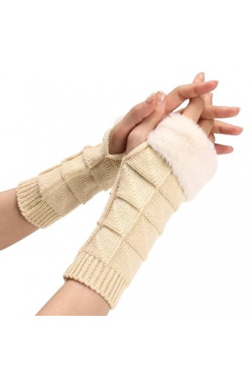 Gants Demi Doigts Mitaines Thermiques En Fourrure DHiver Pour Femmes Trou Pour Le Pouce Chauffe Poignets Gants Géométriques 