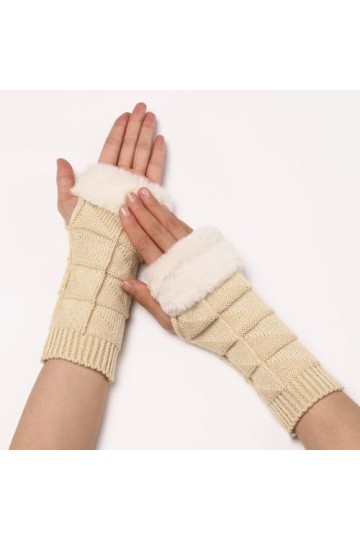 Gants Demi Doigts Mitaines Thermiques En Fourrure DHiver Pour Femmes Trou Pour Le Pouce Chauffe Poignets Gants Géométriques 