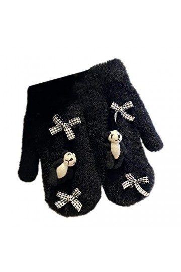 Gants en peluche avec motif animal de dessin animé et nœuds, moufles en peluche avec doublure en polaire chaude pour lhiver 