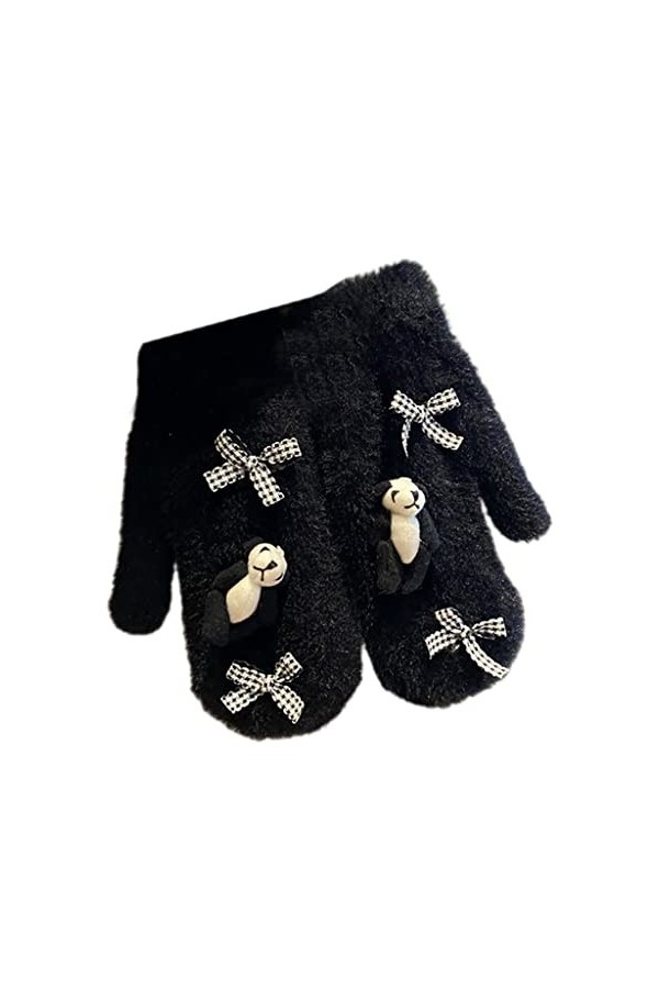 Gants en peluche avec motif animal de dessin animé et nœuds, moufles en peluche avec doublure en polaire chaude pour lhiver 