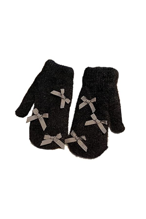 Gants en peluche avec motif animal de dessin animé et nœuds, moufles en peluche avec doublure en polaire chaude pour lhiver 