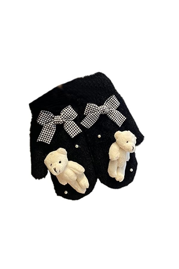 Gants en peluche avec motif animal de dessin animé et nœuds, moufles en peluche avec doublure en polaire chaude pour lhiver 