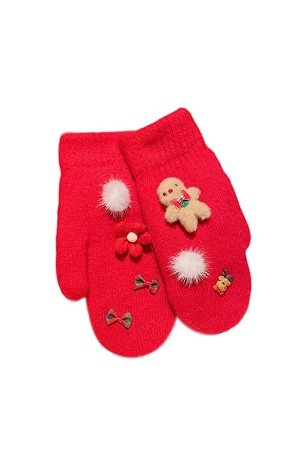Moufles dhiver en tricot avec éléments de Noël Rouge, 8, taille unique
