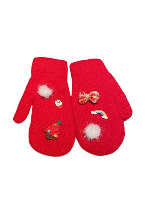 Moufles dhiver en tricot avec éléments de Noël Rouge, 8, taille unique