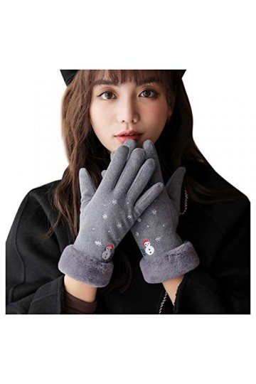 Gants épais et chauds en peluche pour femme Motif bonhomme de neige Gris Taille unique