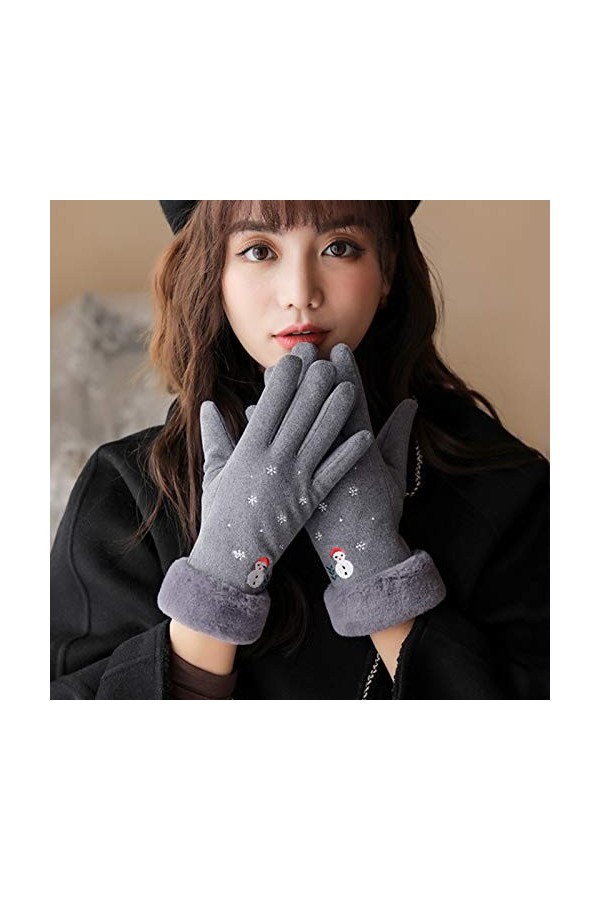 Gants épais et chauds en peluche pour femme Motif bonhomme de neige Gris Taille unique