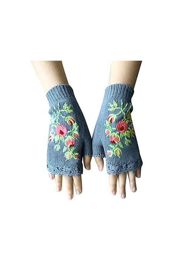 Gants dhiver élégants pour femme faits à la main - Mitaines tricotées chaudes pour homme, bleu, taille unique