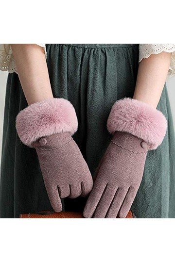 Kalttoy Gants de conduite en plein air pour femme - Couleur unie - Bouton décoratif - Doublure en peluche épaisse - Chauds po