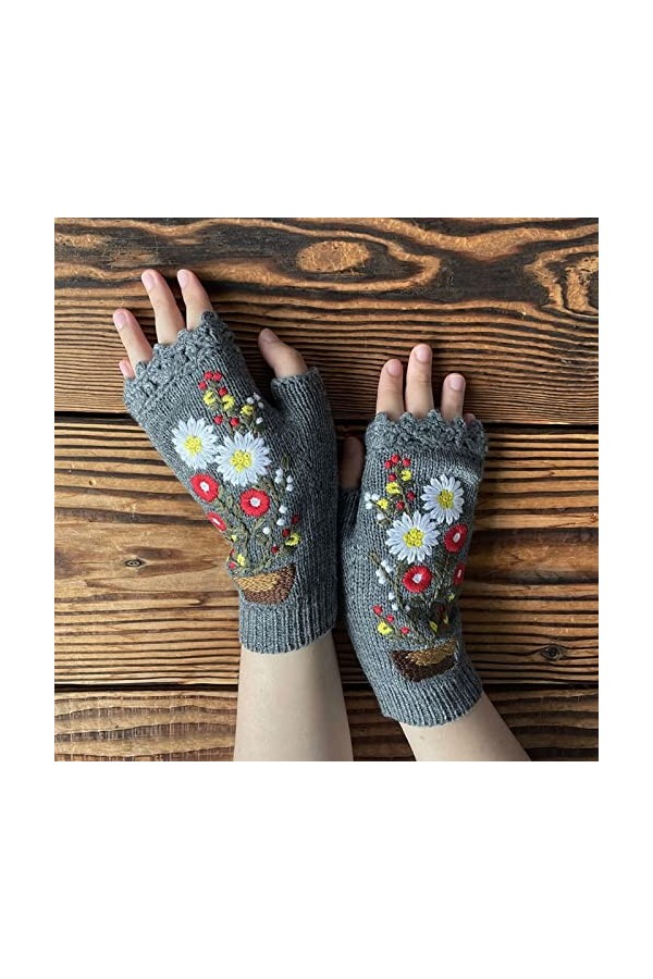 Gants tricotés gris pour femme - Pour lautomne et lhiver - Style rétro - Pour lhiver, gris, taille unique