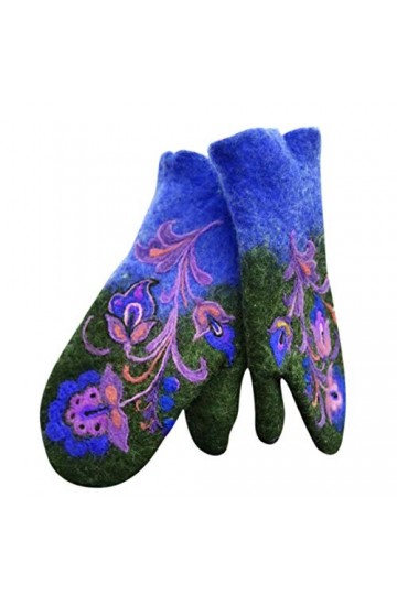 Moufles dhiver de Noël colorées - Gants brodés pour femme - Gants chauds pour femme - Moufles chaudes pour temps froid, bleu