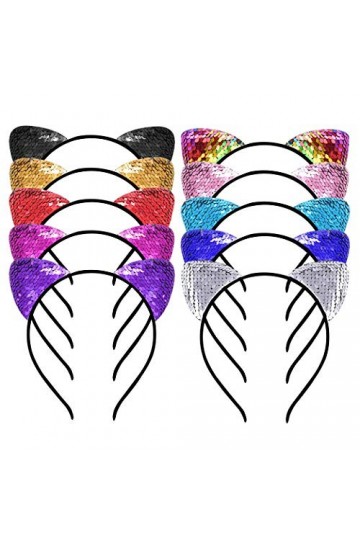 Bandeau de Chat Couleurs Assorties Serre-Tête Oreilles Bandeau à paillettes Brillant Décoration de fête pour Fille Enfant 10P
