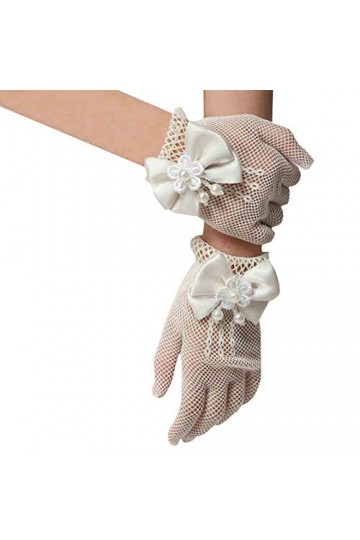YiyiLai Femme Gants Courts avec Nœud de Papillon Mariage Blanc