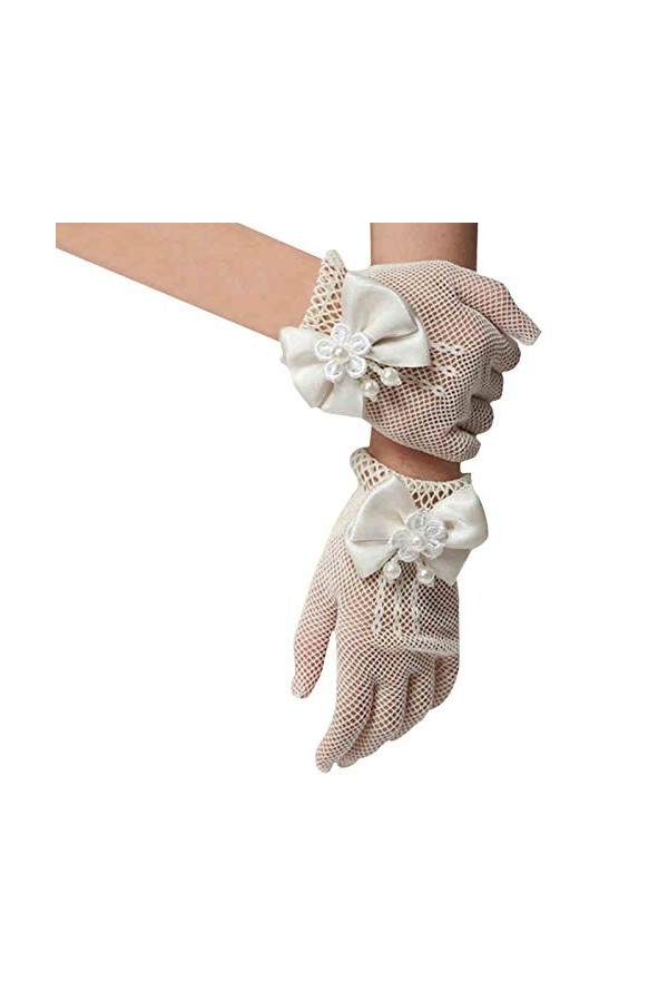 YiyiLai Femme Gants Courts avec Nœud de Papillon Mariage Blanc
