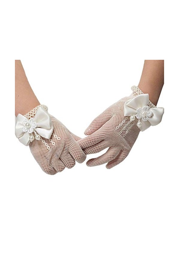 YiyiLai Femme Gants Courts avec Nœud de Papillon Mariage Blanc