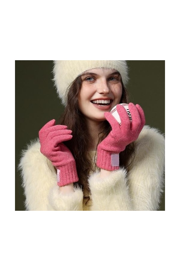 MuE104 Gants chauds en laine tricotée pour femme Effet amincissant Idéal par temps froid, beige, taille unique
