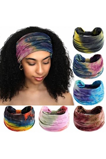 Olbye Lot de 6 bandeaux larges noués antidérapants pour femme - Style bohème - Accessoire tendance pour cheveux - Style bohèm