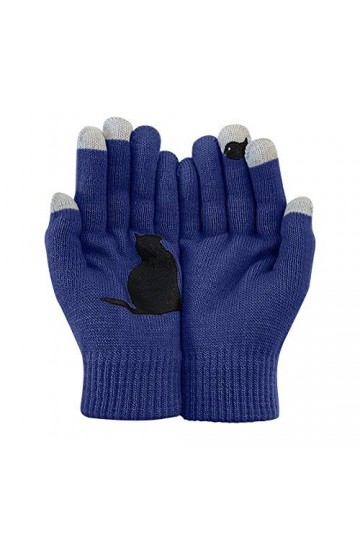 Gants imprimés chauds pour lhiver et lextérieur - Os pour femme - Gants dautomne en laine bleu, taille unique 