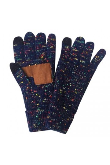 MuE83 Gants dhiver polyvalents en laine tricotée pour femme Couleur unie Chaud et confortable, bleu marine, taille unique