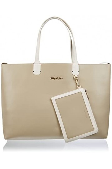 Tommy Hilfiger Cabas Femme Sac Iconic Tommy Tote Similicuir, Beige Beige , Taille Unique