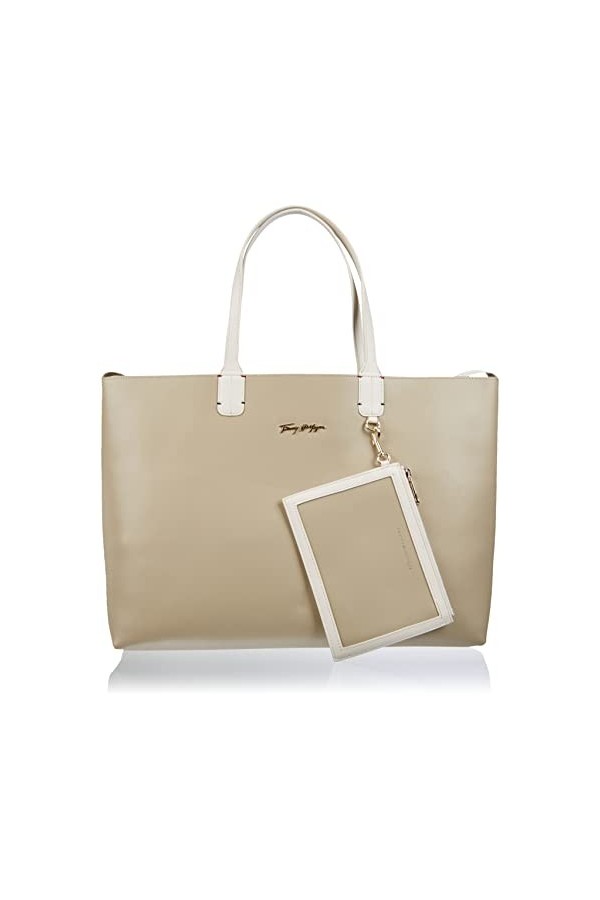 Tommy Hilfiger Cabas Femme Sac Iconic Tommy Tote Similicuir, Beige Beige , Taille Unique