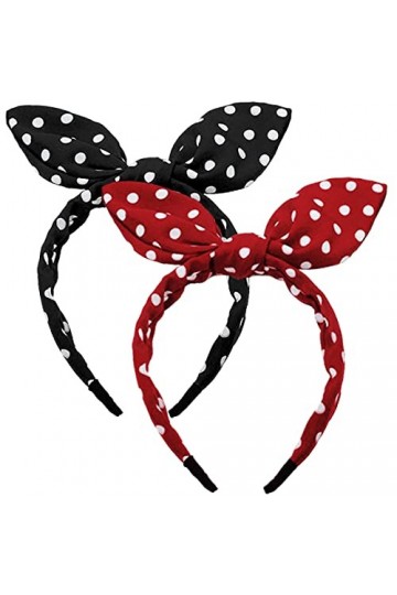 TOBATOBA Lot de 2 bandeaux avec nœud pour femmes et filles, rouges et noirs pour femmes, à pois, oreilles de lapin mignonnes,