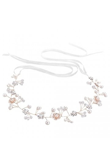 Headband Mariage Perle Bandeau de Mariée Fleur Fille Diadème Coiffure Accessoires Fleurs Cheveux Serre Tete Mariage Corolle S