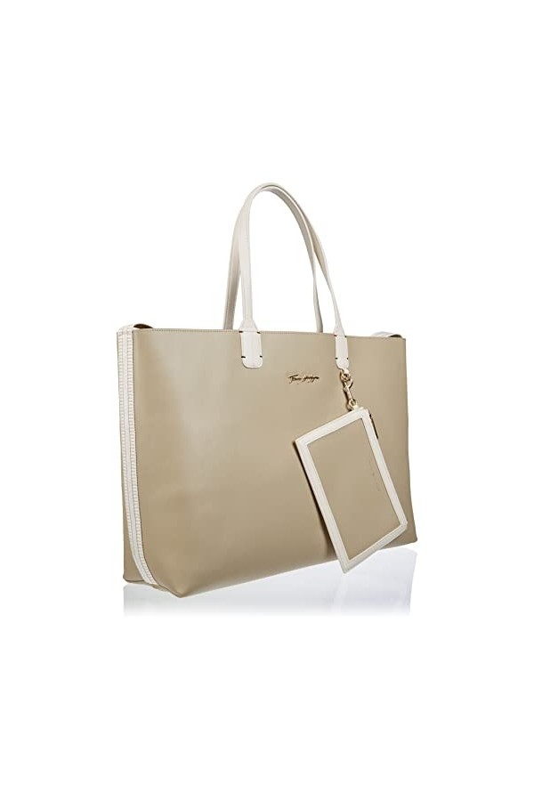 Tommy Hilfiger Cabas Femme Sac Iconic Tommy Tote Similicuir, Beige Beige , Taille Unique