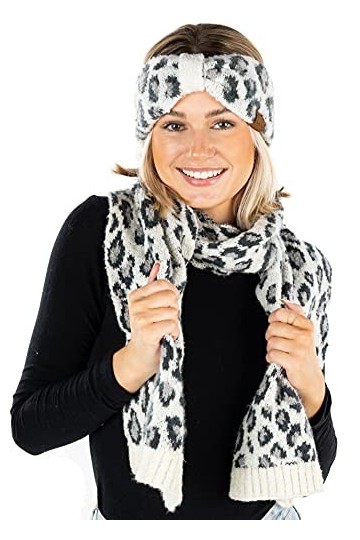 Funky Junque Bonnets et écharpes tricotés en fausse fourrure pour femme Imprimé léopard, Foulard imprimé léopard Ivoire, Tail