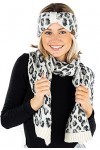 Funky Junque Bonnets et écharpes tricotés en fausse fourrure pour femme Imprimé léopard, Foulard imprimé léopard Ivoire, Tail