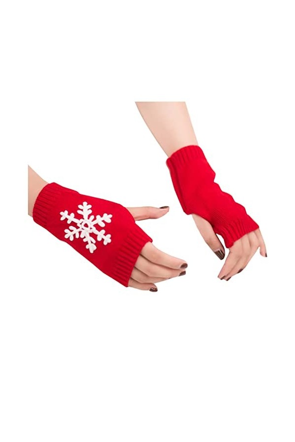 Briskorry Gants de Noël sans doigts pour femme - Mitaines courtes - Mitaines dhiver tricotées - Mitaines élastiques - Chauff