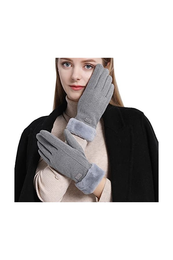 KhG401 Gants chauds pour femme avec poils épais Gris Taille unique, gris, Taille Unique