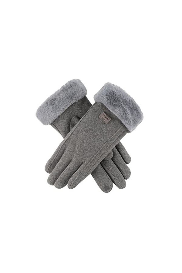 KhG401 Gants chauds pour femme avec poils épais Gris Taille unique, gris, Taille Unique