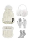 Tuopuda Ensemble Bonnet Écharpe de Doublure Polaire Gants 5 Pièces Tricotés Ensemble de Ski d’Hiver de Femmes Beanie Foulards