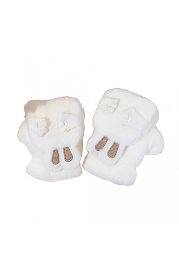 Gants dhiver chauds et doux en peluche lapin convertible avec dessus rabattable pour femmes et filles, blanc, taille unique